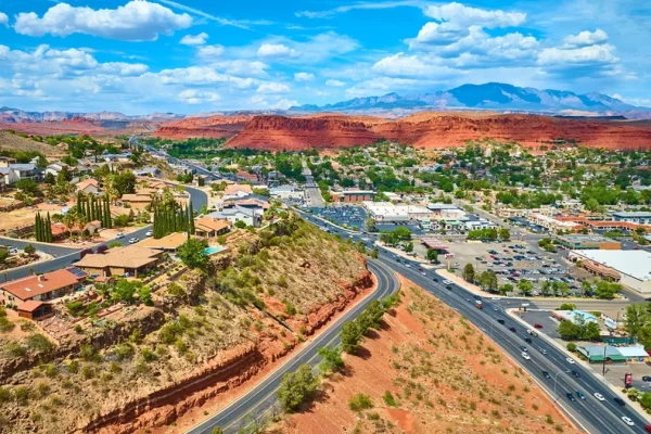 An aerial view of suburban St. George.